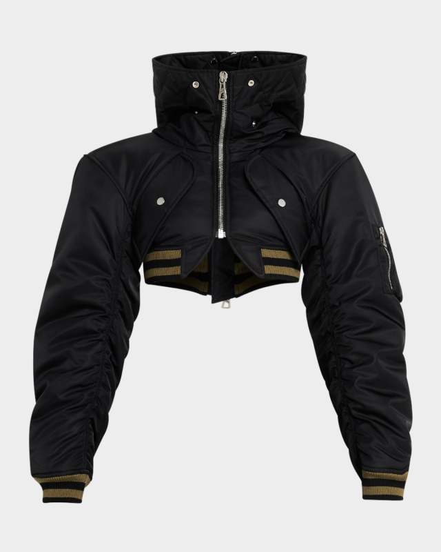 Nylon Cropped Padded Bomber